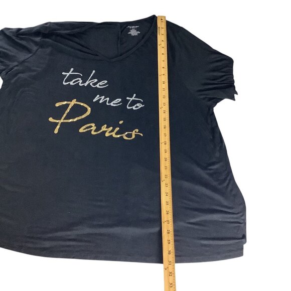 Lane Bryant Womens Graphic V-Neck T-Shirt Sz 26/28 Take Me To Paris Black Gold - Picture 7 of 9